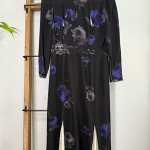 Prada Black and Blue Midi 100% Silk Dress with Sophisticated Style